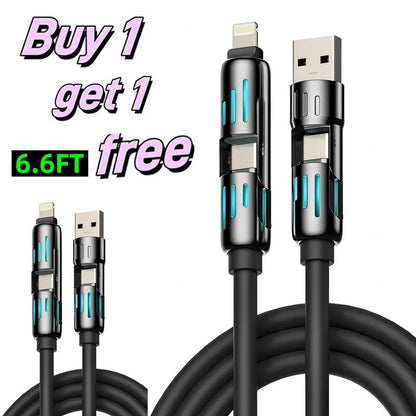 [Buy 1 Get 1 Free]-6.6Ft-240W 4-In-1 USB-C Cable, PD 5A Fast Charging, Data Sync, USB-A, Type-C, Lightning, Aluminum, Compatible with Iphone 16/15, Ipad, Samsung, Laptops