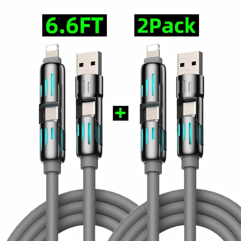 [Buy 1 Get 1 Free]-6.6Ft-240W 4-In-1 USB-C Cable, PD 5A Fast Charging, Data Sync, USB-A, Type-C, Lightning, Aluminum, Compatible with Iphone 16/15, Ipad, Samsung, Laptops