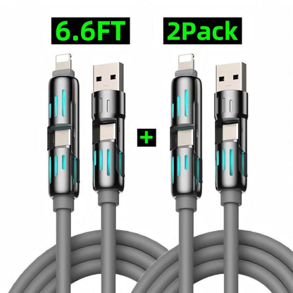 [Buy 1 Get 1 Free]-6.6Ft-240W 4-In-1 USB-C Cable, PD 5A Fast Charging, Data Sync, USB-A, Type-C, Lightning, Aluminum, Compatible with Iphone 16/15, Ipad, Samsung, Laptops
