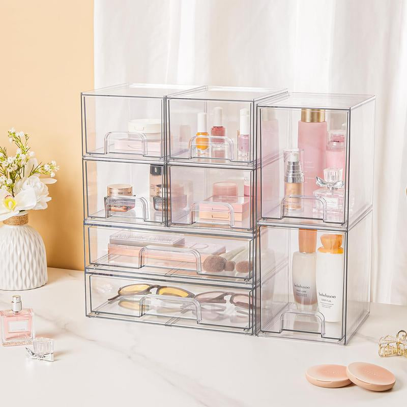 [New Arrival] VTOPMART Stackable Storage Drawers Set of 5, Clear Plastic Organizer Bins for Beauty Supplies,Ideal for Vanity, Bathroom,Cabinet,Pantry Organization