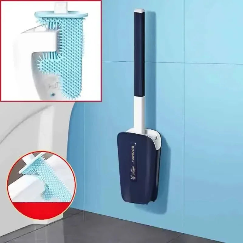 No Dead Angle Cactus Toilet Brush Belt Base Flat Head Flexible Soft Brush with Quick-Drying Bracket Set Leak-Proof Water