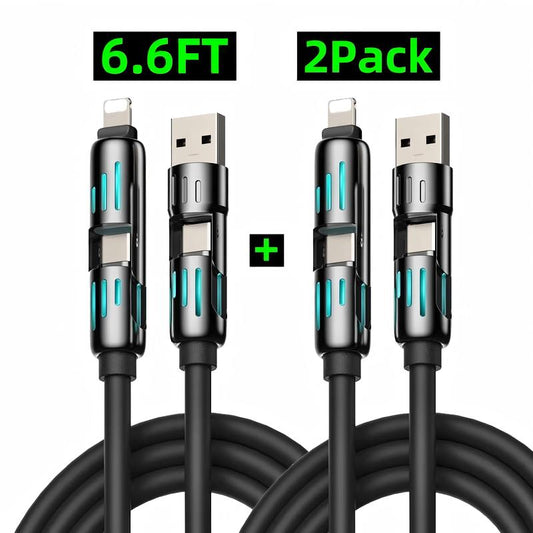 [Buy 1 Get 1 Free]-6.6Ft-240W 4-In-1 USB-C Cable, PD 5A Fast Charging, Data Sync, USB-A, Type-C, Lightning, Aluminum, Compatible with Iphone 16/15, Ipad, Samsung, Laptops