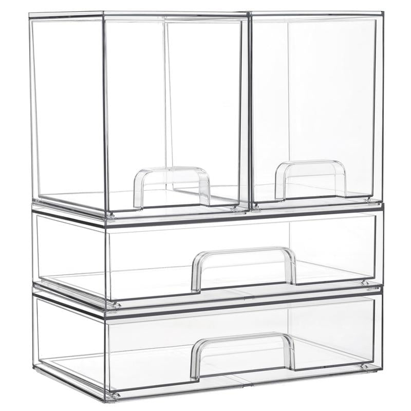 [New Arrival] VTOPMART Stackable Storage Drawers Set of 5, Clear Plastic Organizer Bins for Beauty Supplies,Ideal for Vanity, Bathroom,Cabinet,Pantry Organization