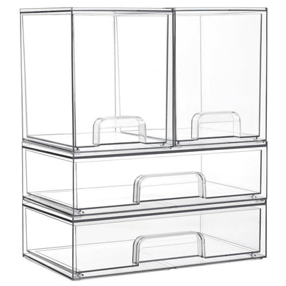 [New Arrival] VTOPMART Stackable Storage Drawers Set of 5, Clear Plastic Organizer Bins for Beauty Supplies,Ideal for Vanity, Bathroom,Cabinet,Pantry Organization