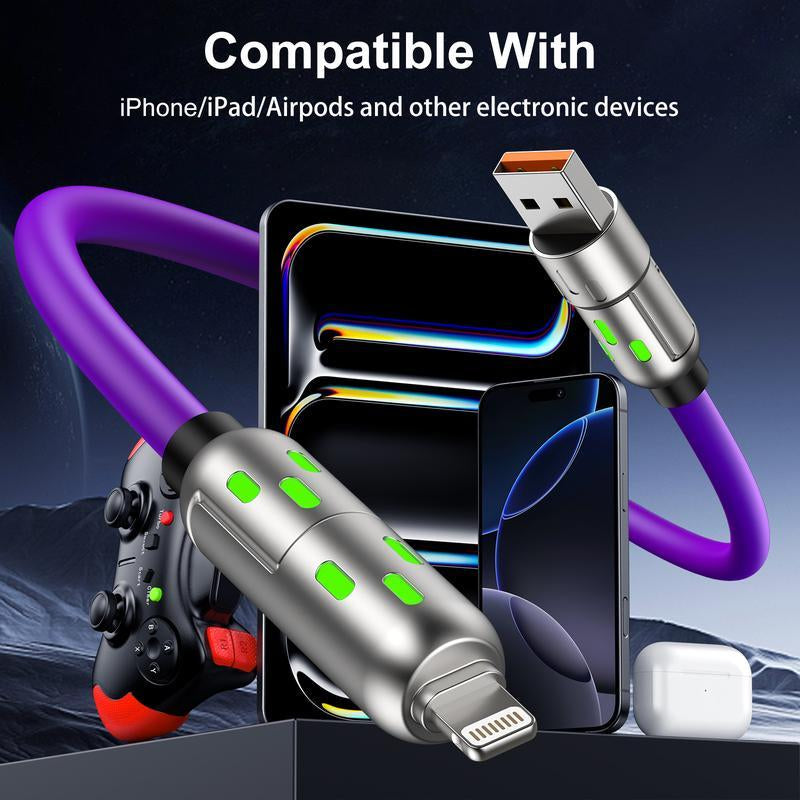 [Buy 1 Get 1 Free]-6.6Ft-240W 4-In-1 USB-C Cable, PD 5A Fast Charging, Data Sync, USB-A, Type-C, Lightning, Aluminum, Compatible with Iphone 16/15, Ipad, Samsung, Laptops
