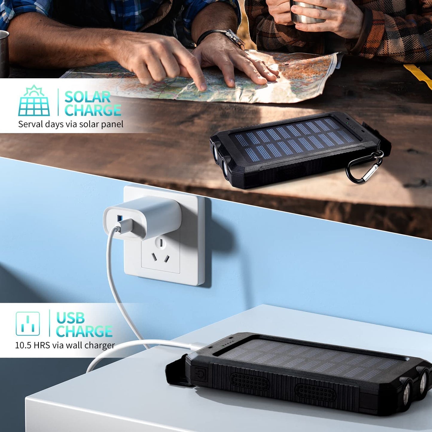 2025 Solar Portable Charg Power Bank with Flashlight Battery Pack Fast Charge
