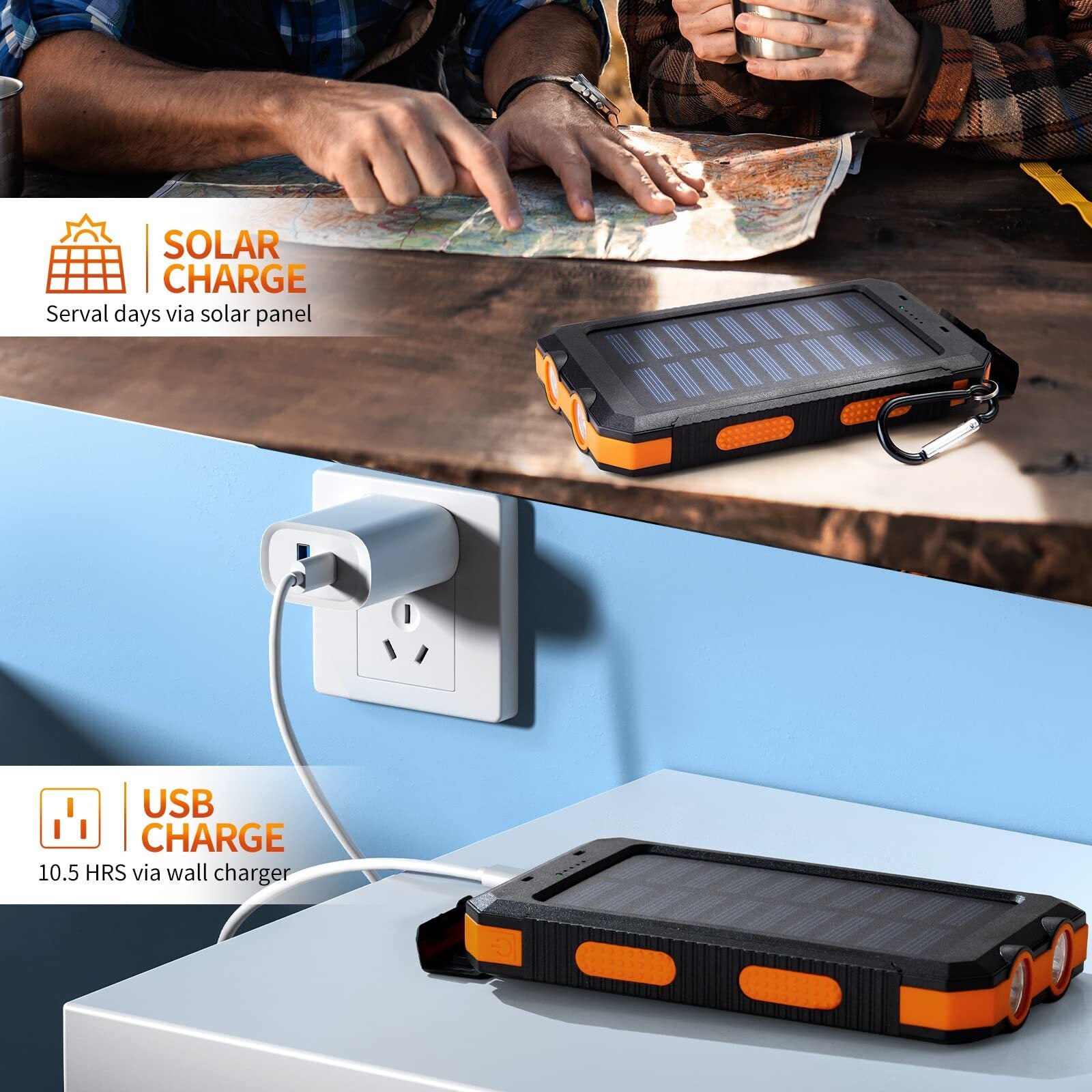 2025 Solar Portable Charg Power Bank with Flashlight Battery Pack Fast Charge