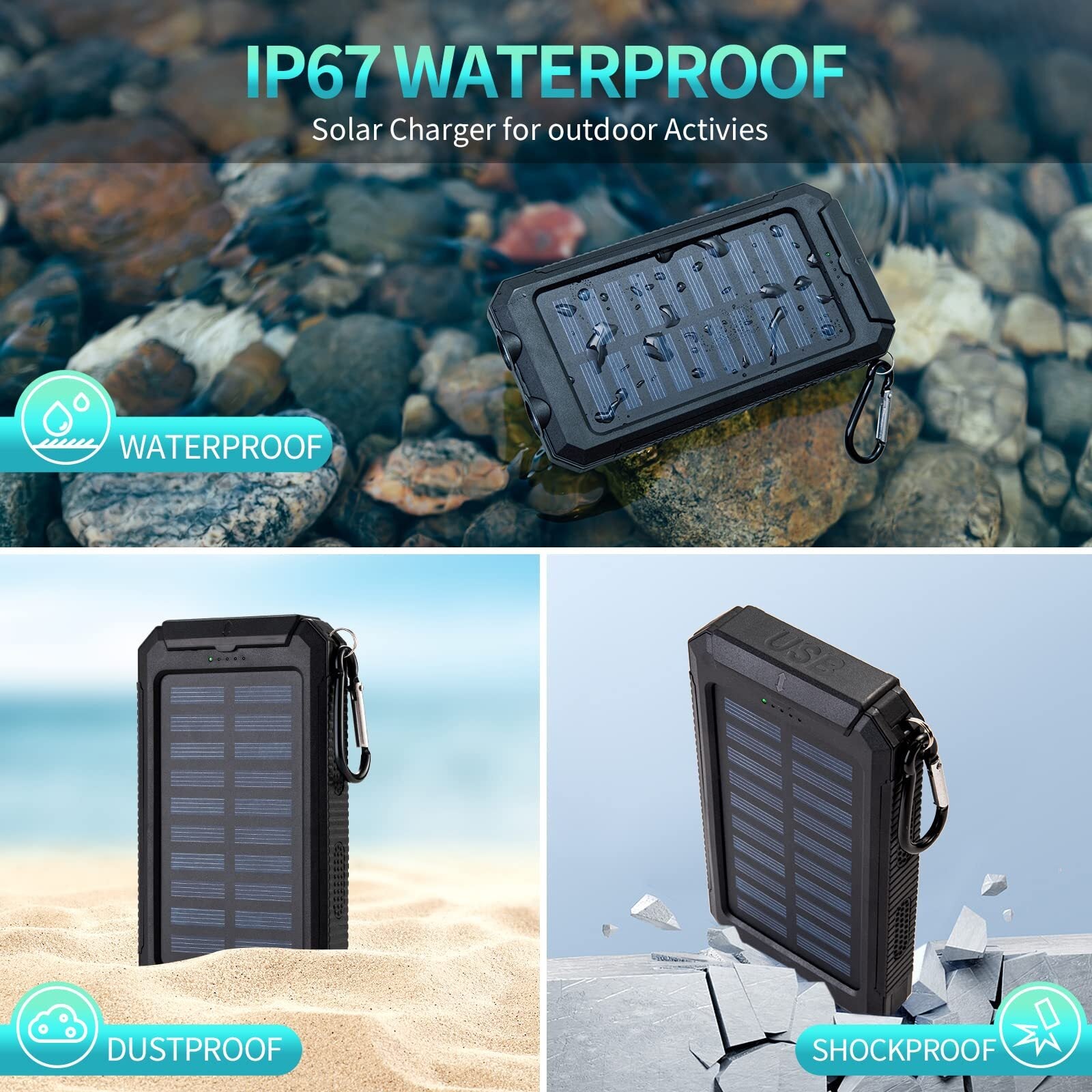 2025 Solar Portable Charg Power Bank with Flashlight Battery Pack Fast Charge