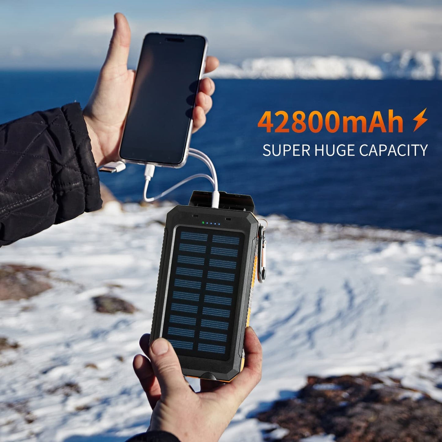 2025 Solar Portable Charg Power Bank with Flashlight Battery Pack Fast Charge